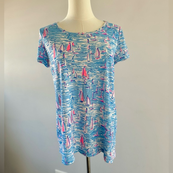 Lilly Pulitzer Tops - Lilly Pulitzer Etta Cotton Shirt Zanzibar Blue Boatylicious t-shirt Size Small